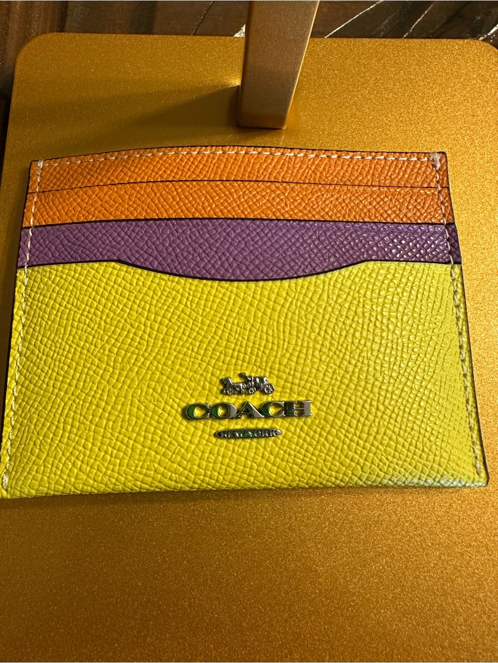 👑 Coach Slim ID Card Case in Colorblock Crossgrain Leather
